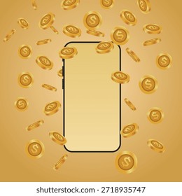 Ganar y gastar puntos y dinero en efectivo a través de un teléfono inteligente, la moneda cae