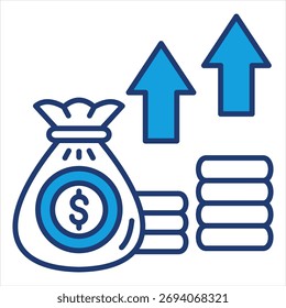 Ilustración vectorial de iconos azules de ganancias