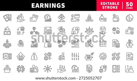 Earnings editable line icons set. Money, Income and finance symbols