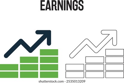Earnings growth icon vector and outline icons, Solid, white background