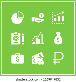 earnings icon. 9 earnings vector set. financial, quarter pie chart, profits and cash icons for web and design about earnings theme