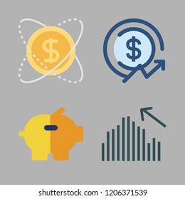 earnings icon set. vector set about investment, bar chart, piggy bank and profits icons set.