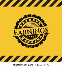 Earnings inside warning sign, black grunge emblem. Vector Illustration. Detailed.