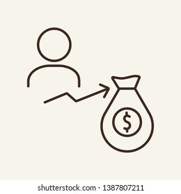 Earnings line icon. Person, employee, growth diagram, money bag. Human resource concept. Vector illustration can be used for topics like salary increase, income, finance