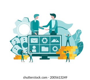 Earnings on the Internet, promotion of computer applications, social media business Concept vector illustration