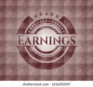 Earnings red badge with geometric pattern background. Seamless.