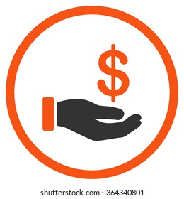 Earnings vector icon. Style is bicolor flat circled symbol, orange and gray colors, rounded angles, white background.