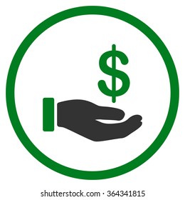 Earnings vector icon. Style is bicolor flat circled symbol, green and gray colors, rounded angles, white background.