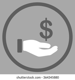 Earnings vector icon. Style is bicolor flat circled symbol, dark gray and white colors, rounded angles, silver background.