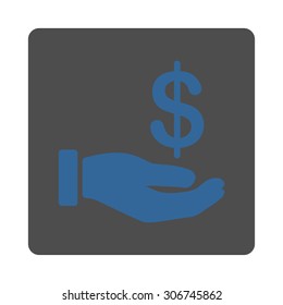 Earnings vector icon. This flat rounded square button uses cobalt and gray colors and isolated on a white background.