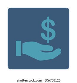 Earnings vector icon. This flat rounded square button uses cyan and blue colors and isolated on a white background.