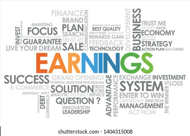 Earnings in word cloud and white background