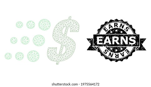 Earns unclean stamp and vector fast dollar mesh model. Black stamp seal contains Earns text inside ribbon and rosette. Abstract flat mesh fast dollar, designed with flat mesh.