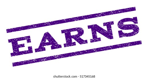Earns watermark stamp. Text tag between parallel lines with grunge design style. Rubber seal stamp with scratched texture. Vector indigo blue color ink imprint on a white background.