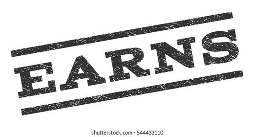 Earns watermark stamp. Text tag between parallel lines with grunge design style. Rubber seal stamp with dirty texture. Vector gray color ink imprint on a white background.