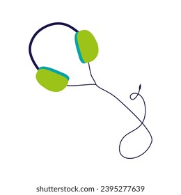 Earphone cartoon vector. Personal Music accessory in Flat style. Headset with Cable vector illustration isolated on white. DJ equipment for listening music, Recording Audio studio. Design element.
