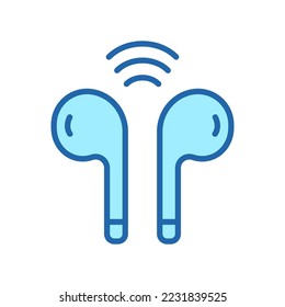 Earphone Color Line Icon. Wireless Headphone Sign. Portable Ear Phone for Listening to Music Outline Symbol. Earbud Digital Sound Equipment. Editable Stroke. Headset Isolated Vector Illustration.