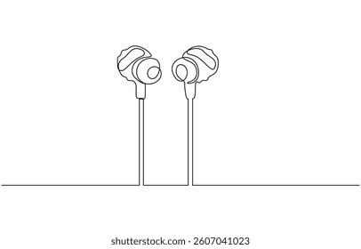 Earphone in continuous one line drawing, Vector one Continuous line drawing of earphones speaker headset gadget and earphones devices minimalist.