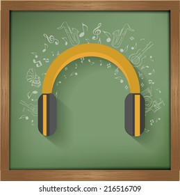 Earphone design on blackboard background,clean vector