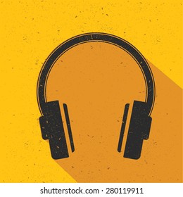 Earphone design on yellow background,retro yellow background,clean vector