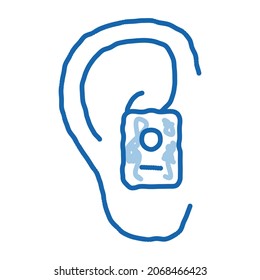 Earphone in Ear sketch icon vector. Hand drawn blue doodle line art Earphone in Ear sign. isolated symbol illustration
