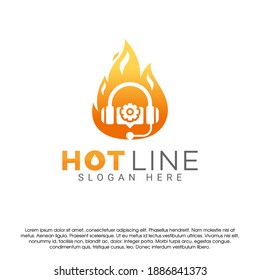 plantilla de concepto de diseño de iconos para auriculares y llamas de fuego. Plantilla de diseño de logotipo vectorial de símbolo de línea directa o centro de servicio aislado en fondo blanco. Plantilla de diseño para empresas y tecnología