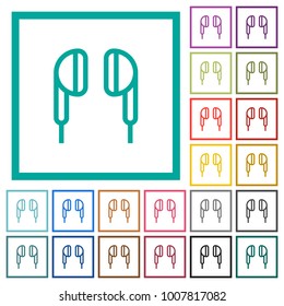 Earphone flat color icons with quadrant frames on white background