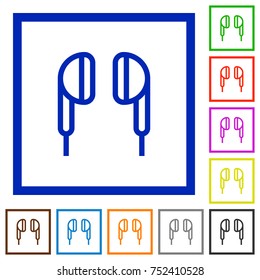 Earphone flat color icons in square frames on white background