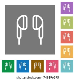 Earphone flat icons on simple color square backgrounds
