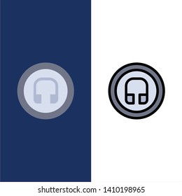 Earphone, Headphone, Basic, Ui  Icons. Flat and Line Filled Icon Set Vector Blue Background