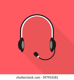 Earphone headset icon sign flat