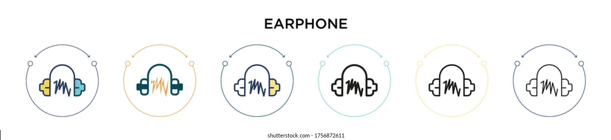 Earphone icon in filled, thin line, outline and stroke style. Vector illustration of two colored and black earphone vector icons designs can be used for mobile, ui, web