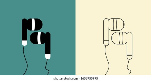 Icono de auriculares, ilustración plana vectorial y contorno plano vectorial