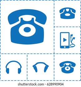Earphone icon. set of 6 earphone filled icons such as desk phone, phone and earphones