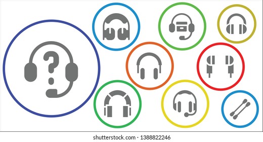 earphone icon set. 9 filled earphone icons.  Simple modern icons about  - Headphones, Earphones, Earbuds
