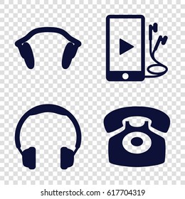 Earphone icons set. set of 4 earphone filled icons such as phone and earphones, earphones, desk phone