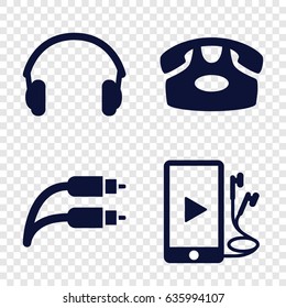 Earphone icons set. set of 4 earphone filled icons such as desk phone, phone and earphones, earphones