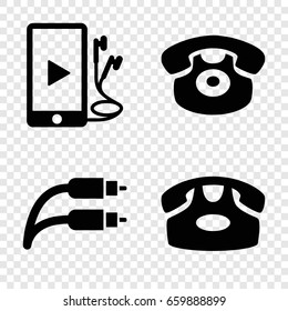 Earphone icons set. set of 4 earphone filled icons such as desk phone, phone and earphones