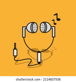 earphone illustration vector on orange background