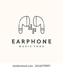 Earphone Line Art Logo Vector with Pixel Music Effect Minimalist Illustration Design, earphones with pixel-style sound elements logo design 