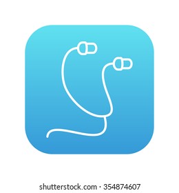 Earphone line icon for web, mobile and infographics. Vector white icon on the blue gradient square with rounded corners isolated on white background.