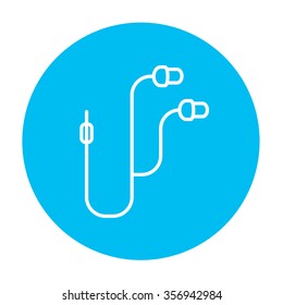 Earphone line icon for web, mobile and infographics. Vector white icon on the light blue circle isolated on white background.