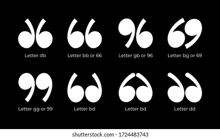  Earphone Logo Bundle. Letter db, bb or 66, gb or 96, bg or 69, gg or 99, bd, dd. Lowercase Alphabet Logo pack. Black and white audio logo. Quotation mark icon illustration
