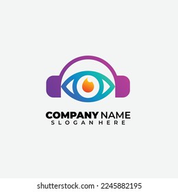 earphone logo eyes design colorful template