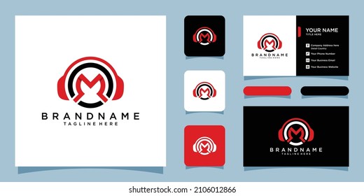 Earphone Logo. Headphone Logo. Headset Symbol With Business Card Design Template