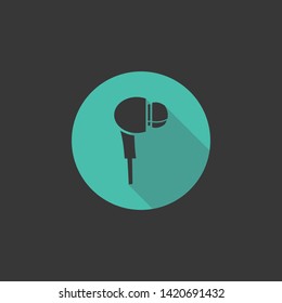 Earphone logo or icon in flat style with long shadow on black background
