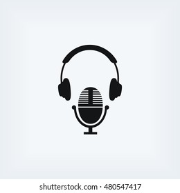 earphone and microphone icon, flat design best vector icon