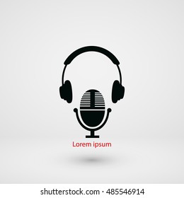 earphone and microphone icon, flat design best vector icon