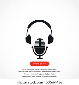 earphone and microphone icon, flat design best vector icon