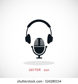 earphone and microphone icon, flat design best vector icon